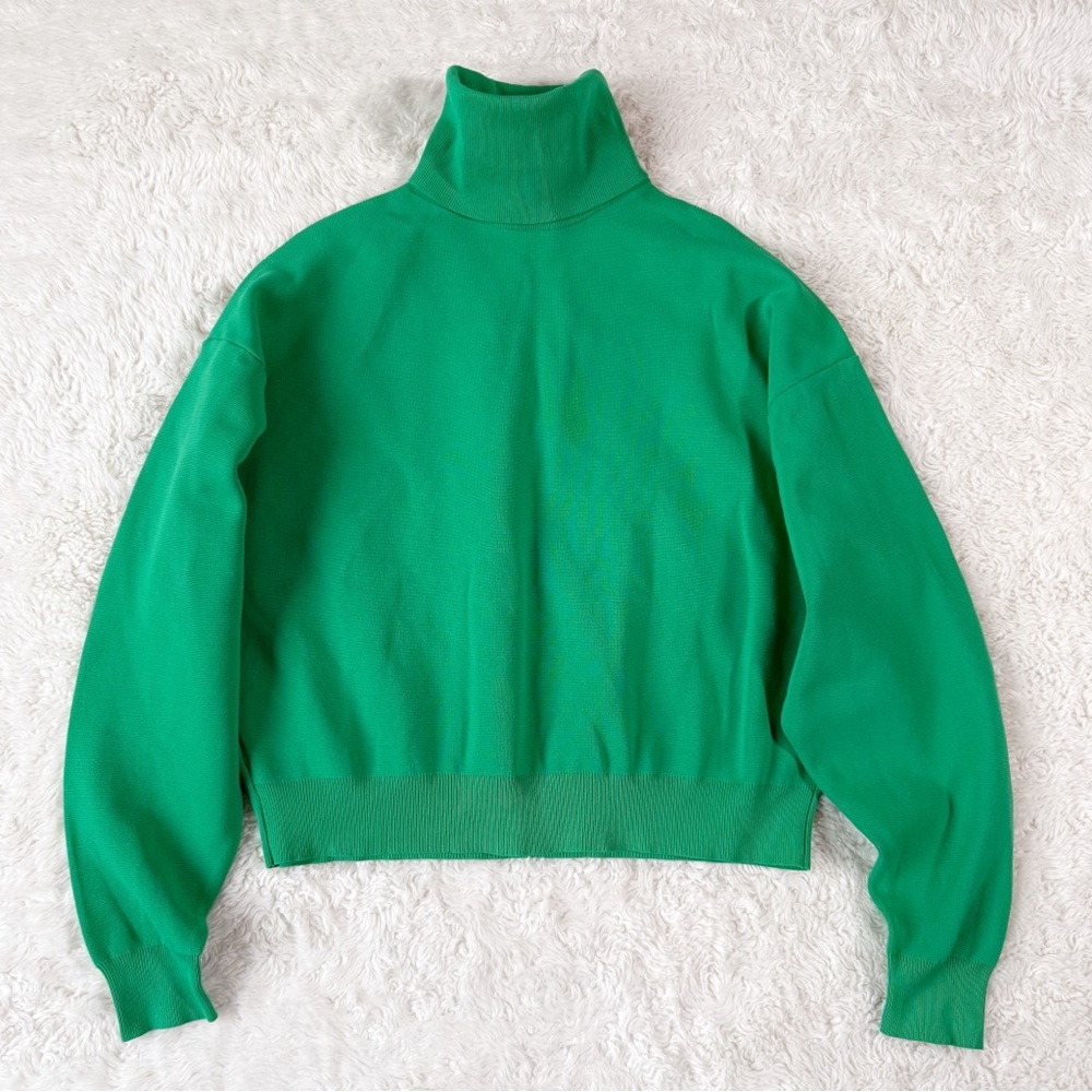 Zara Woman Green Oversized Knit Turtleneck Sweater SMALL Classic Preppy
